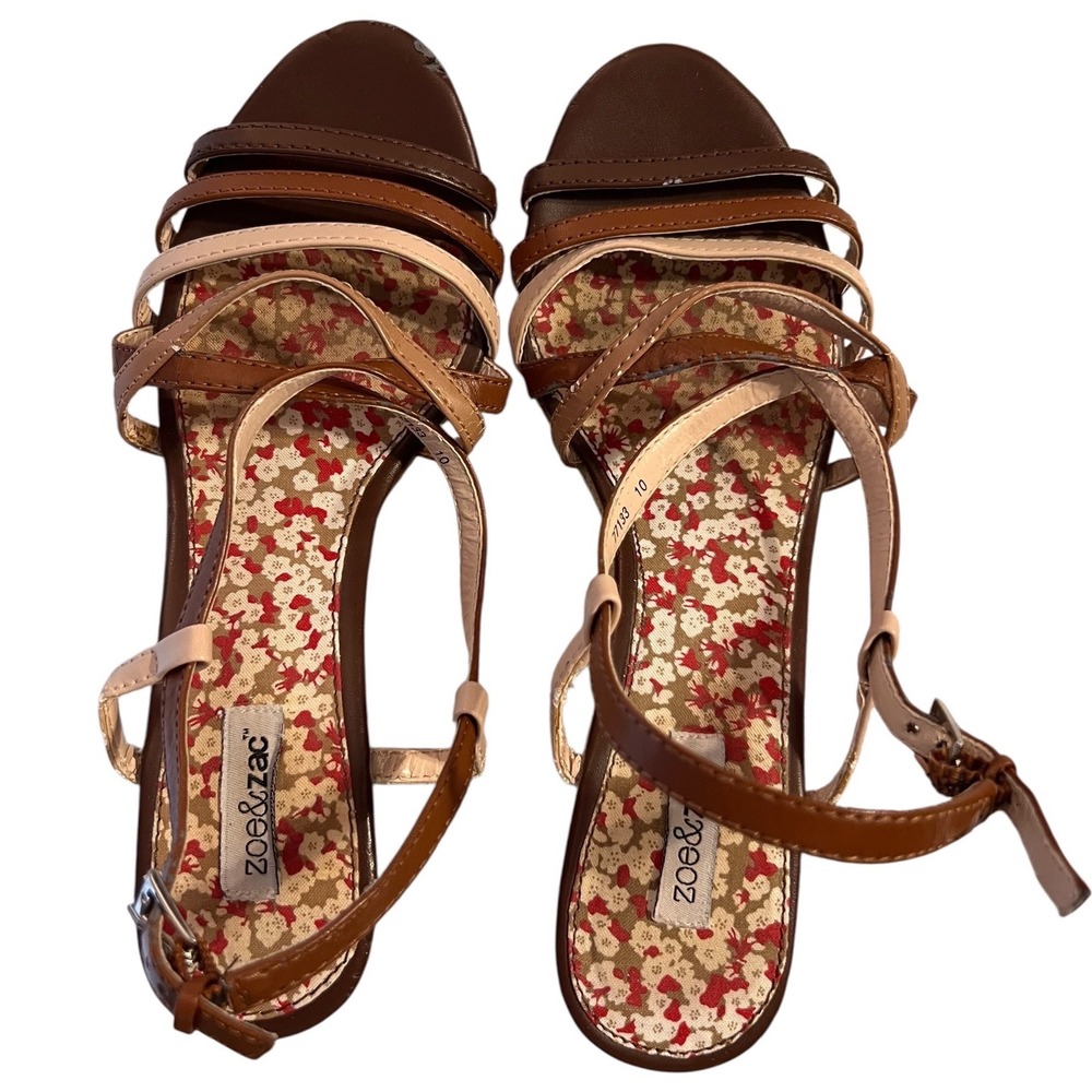Zoe & Zac Women's Espadrille Wedge Sandals Brown Multi Strap Ankle Size 8